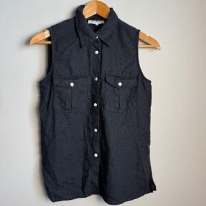 The Work Connection Women's LINEN Sleeveless Button Up Shirt Vest‎ Black Size 10